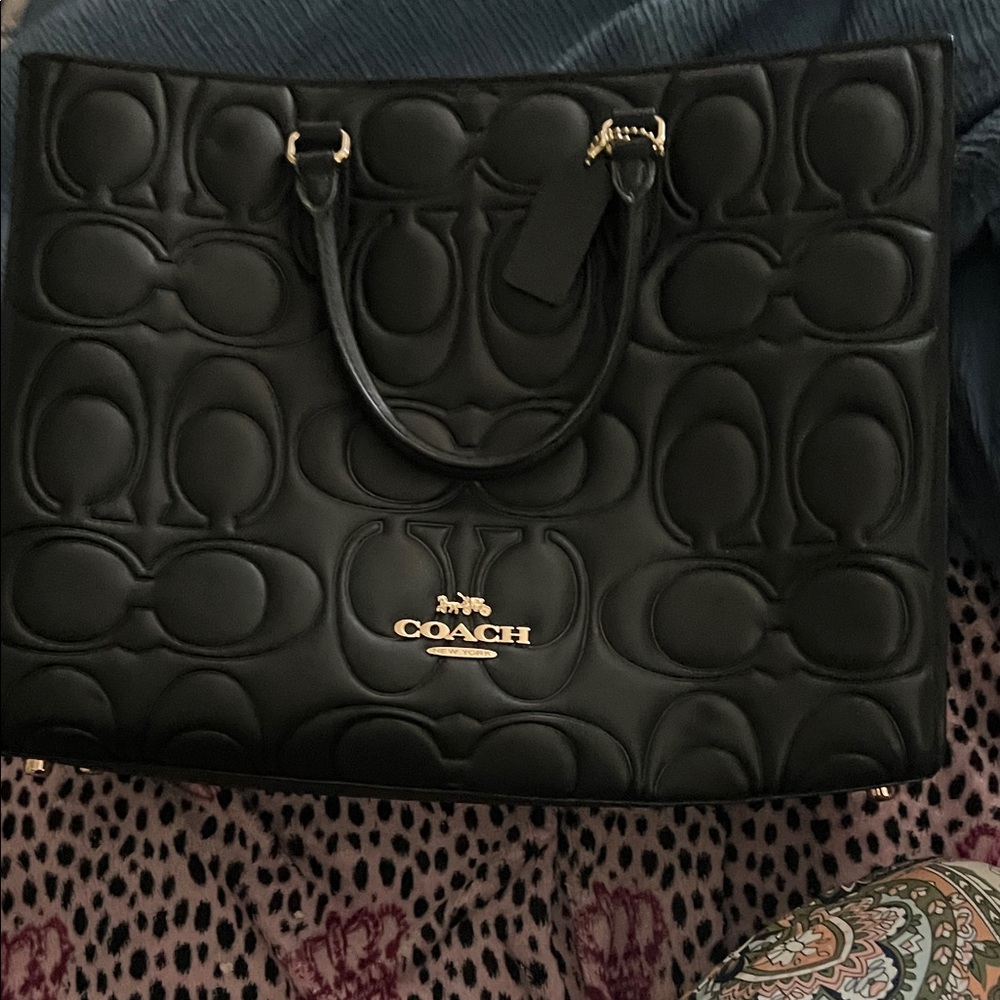 Coach Black Quilted Signature Tote with Gold Hardware